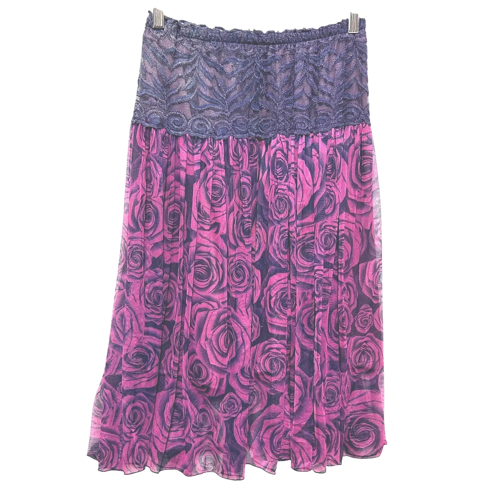 Y2K Womens Whimsygoth Skirt Purple Black Floral Lace Waist‎ Midi Fairygrunge - Image 2