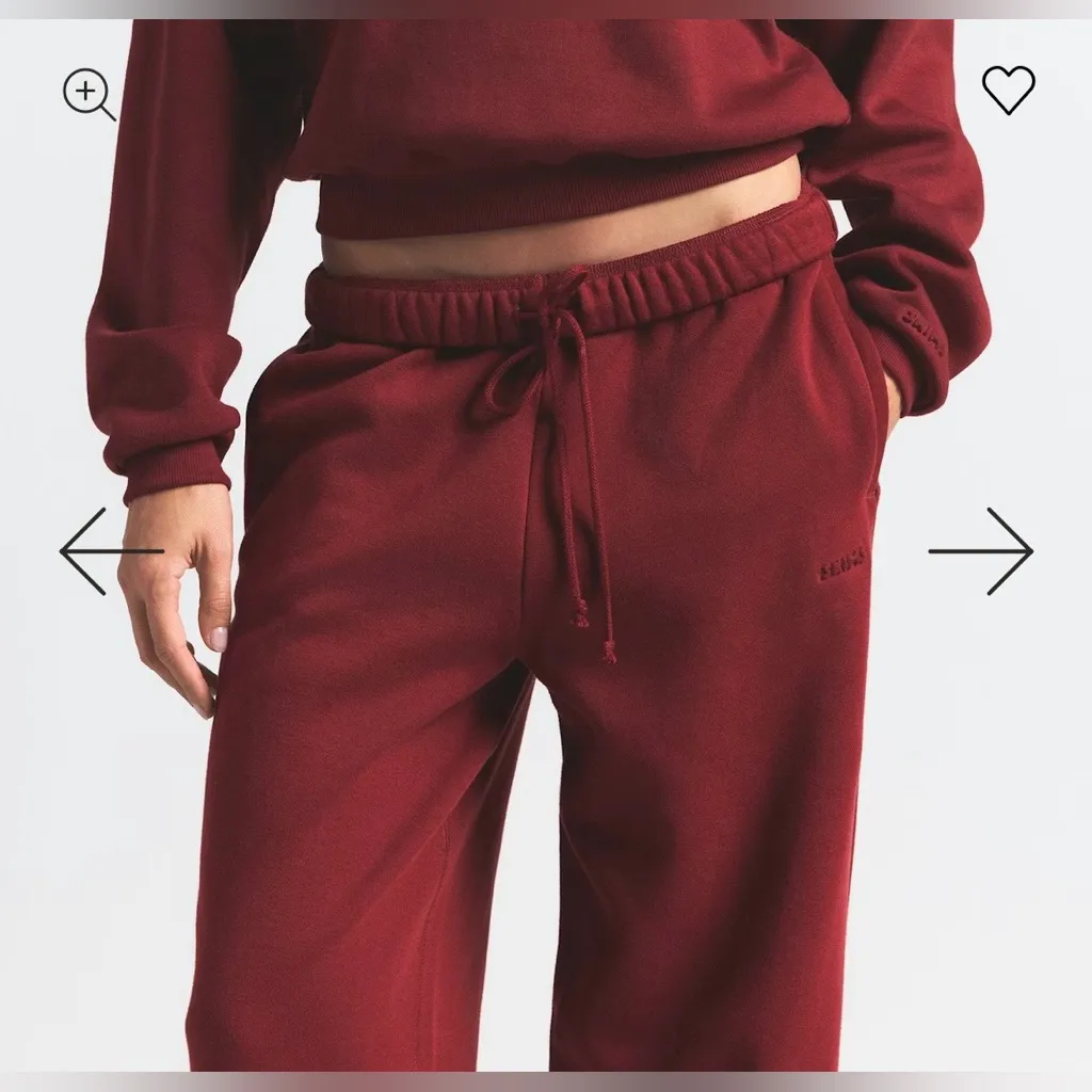 Skims NWT Cotton Fleece Classic Straight Leg Pants Merlot Size S - Image 3