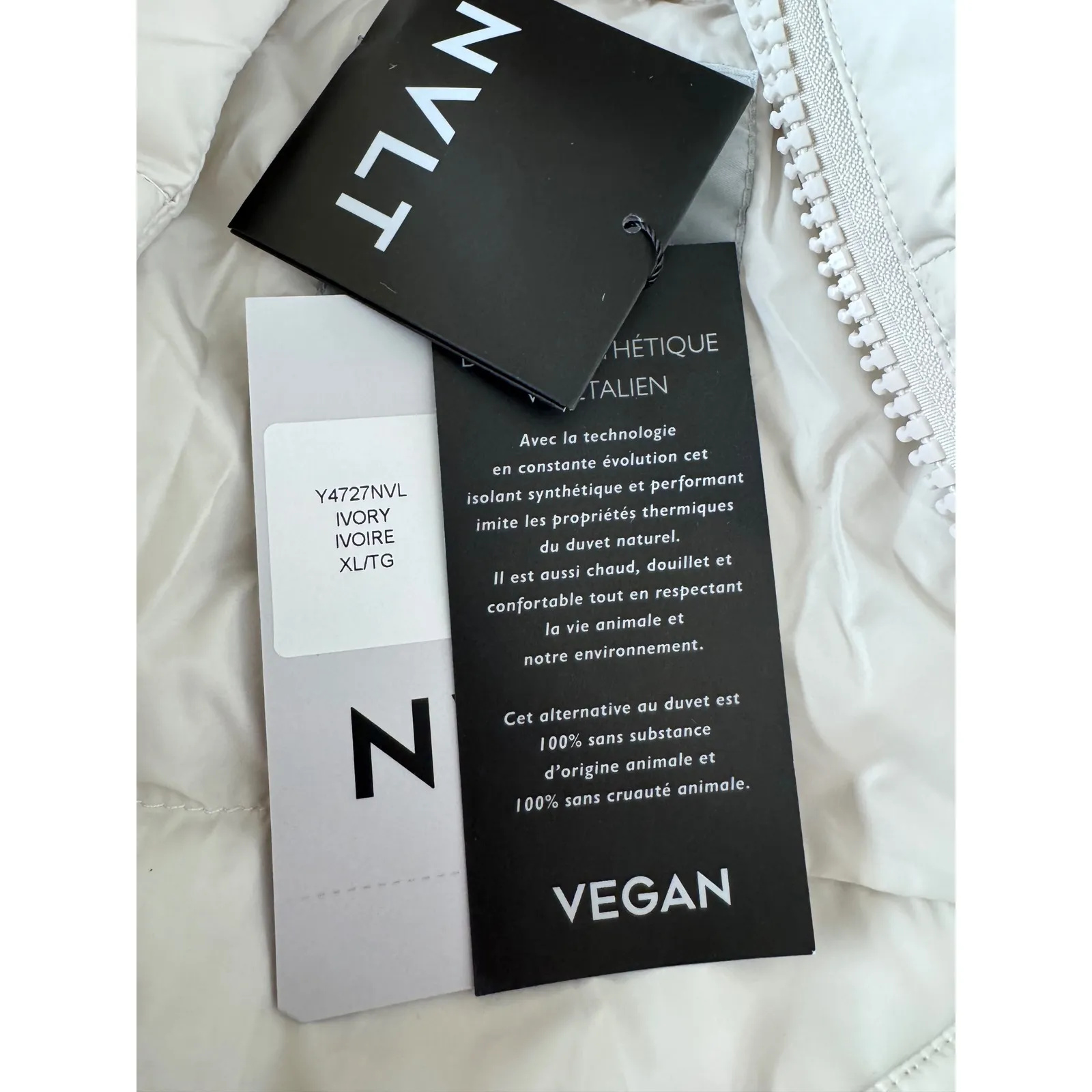 NVLT Womens XL TG Puffer Jacket Winter Warm Quilted Hooded Ivory White Gray - Image 5