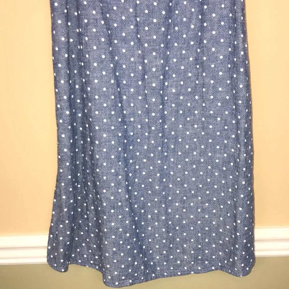 Old Navy Women’s Linen Blend Blue Chambray White Polka Dots Tank Dress - Image 3