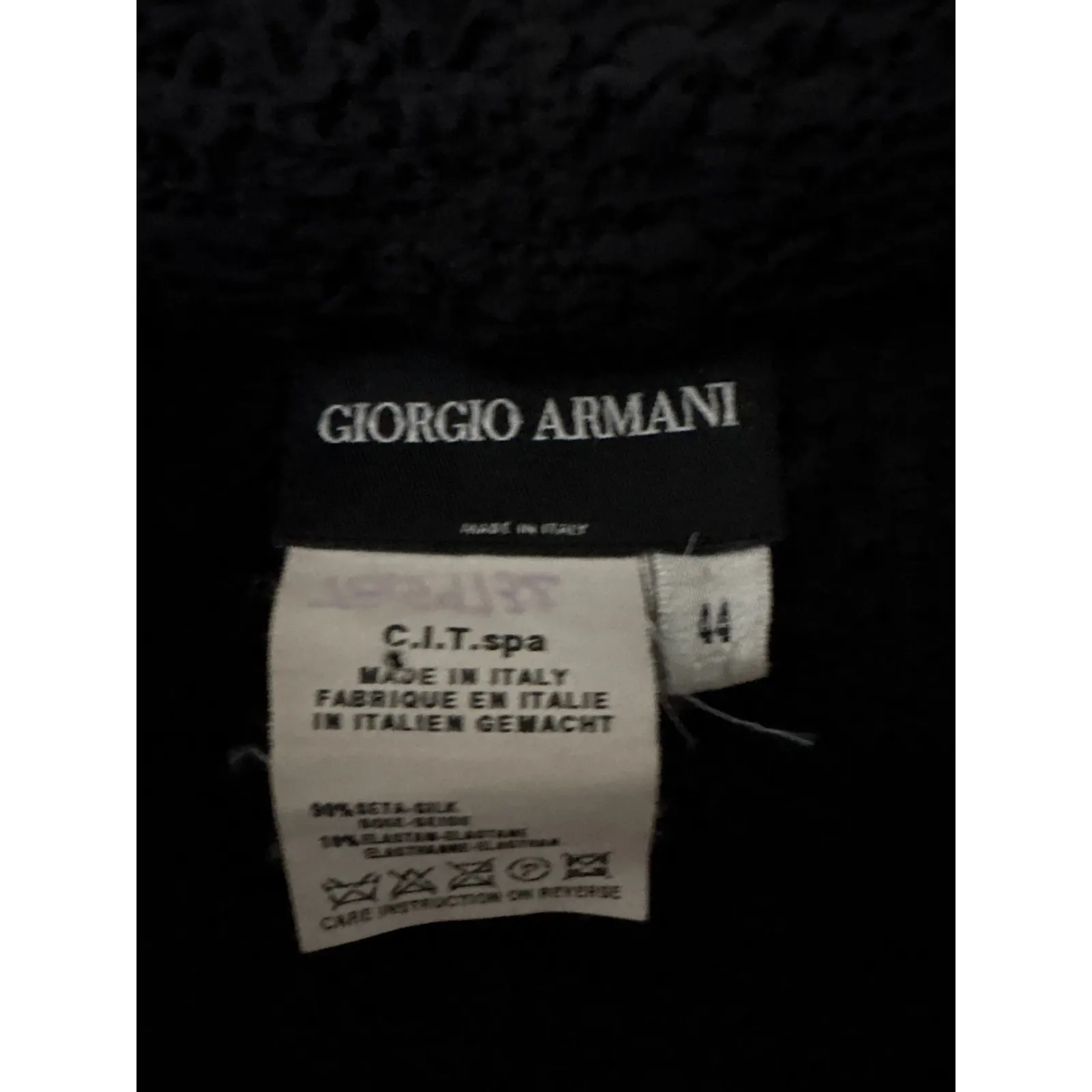 Giorgio Armani Black Textured Funnel Neck Silk Top Made in Italy Size 44/10 - Image 3