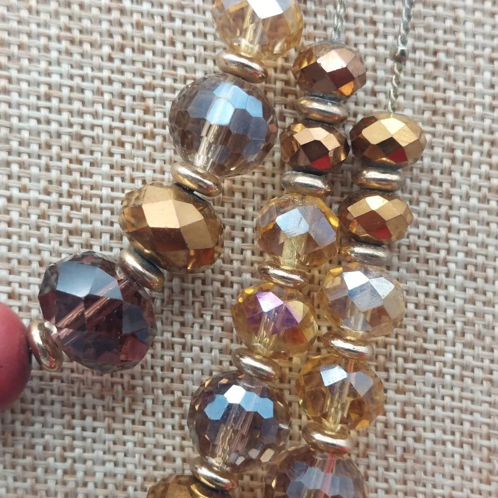 The Limited Gold Tone Faceted Brown Amber Glass Bead Multi 3 Strand Necklace 20" - Image 7