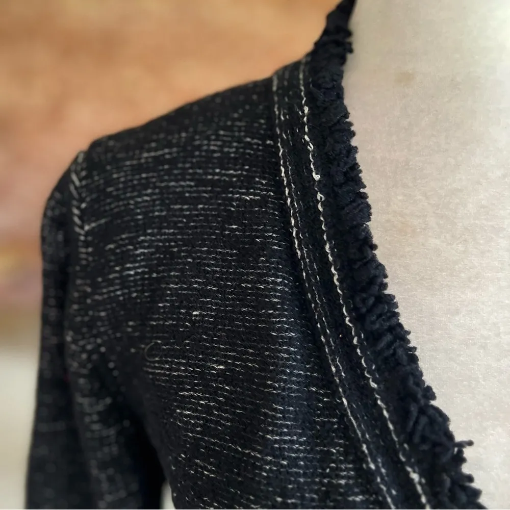 Doncaster Cardigan Fringe Black Wool Blend Sweater S Dressy Lunch Party Work - Image 4