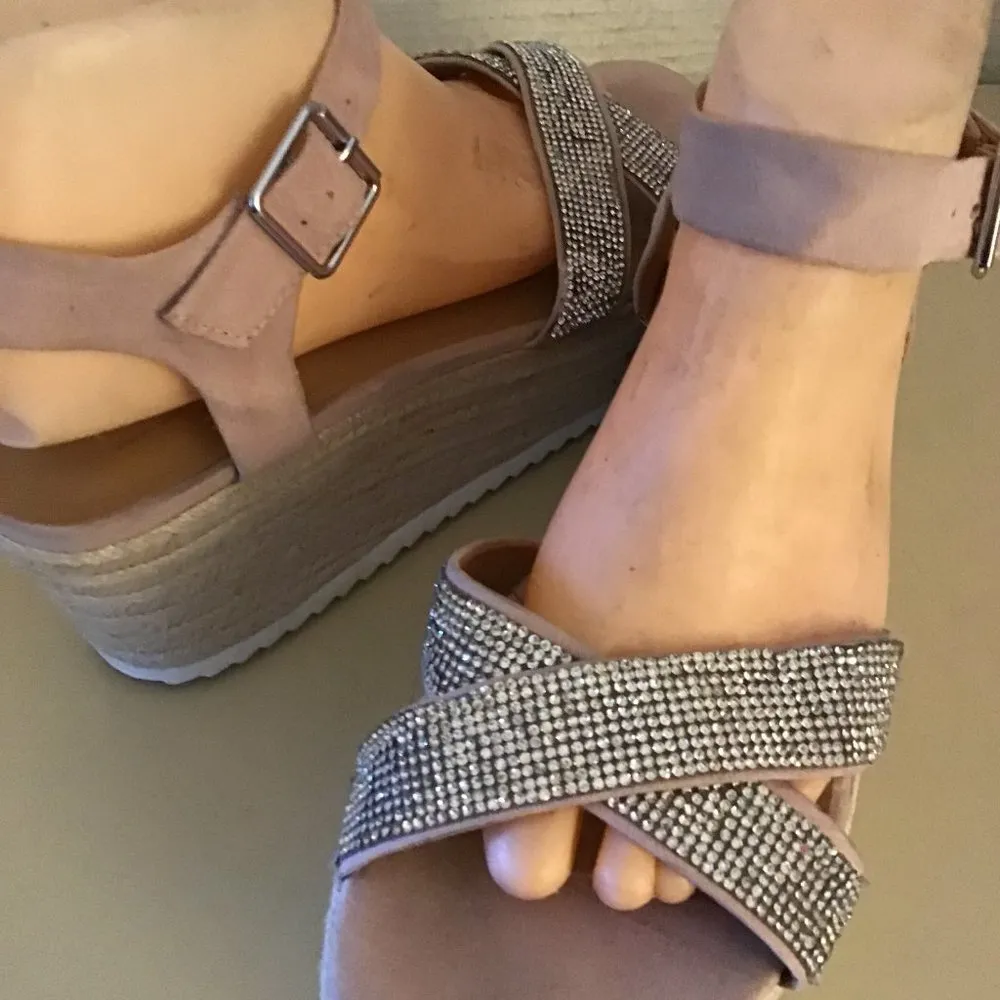 Material Girl women platform espadrilles Rinny Rhinestone wedge sandals US 9 - Image 12