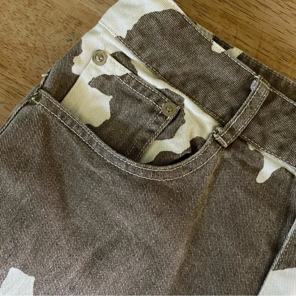 12th Tribe Brown and White Camouflage Jean Shorts - Image 3
