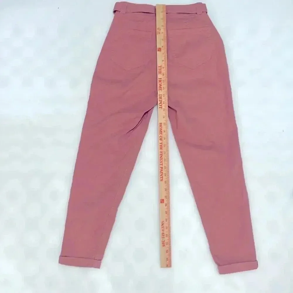 Hollister High-Rise Pleated Belted Mom Jeans 👄 Size 3 Salmon Pink - Image 5