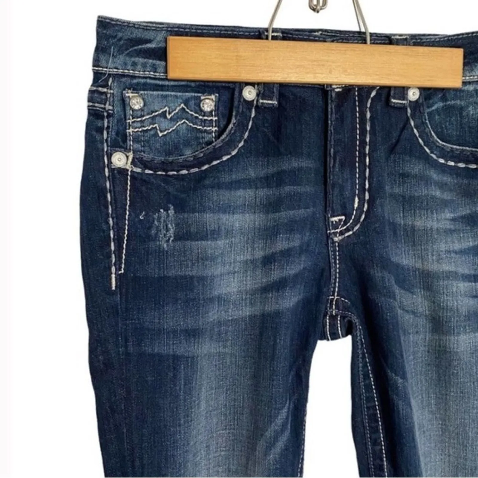 MISS ME Boyfriend Capri Jeans Blingy Dark Wash Thick Stitch Size 27 New with Tag - Image 2