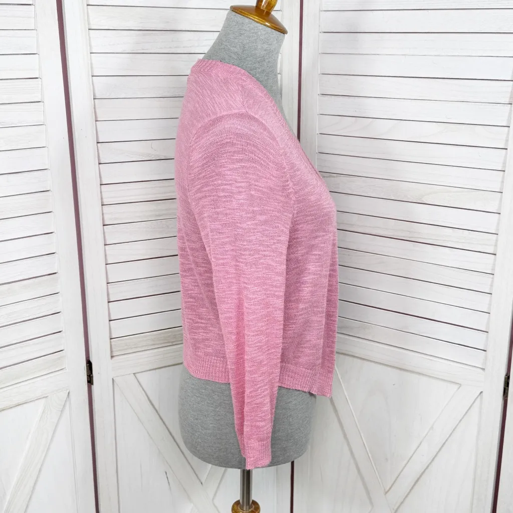Torrid Slub Knit 3/4 Sleeve Cropped Shrug Cardigan Pink Large - Image 3