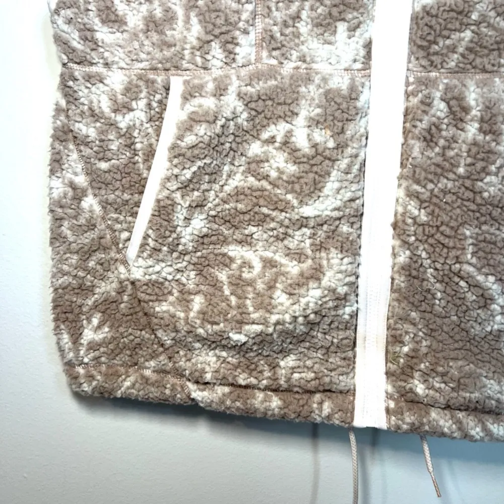 Prana Womens Polar Escape Vest Tan Sherpa Hoodie Full Zipper Jersey Lined Medium - Image 9