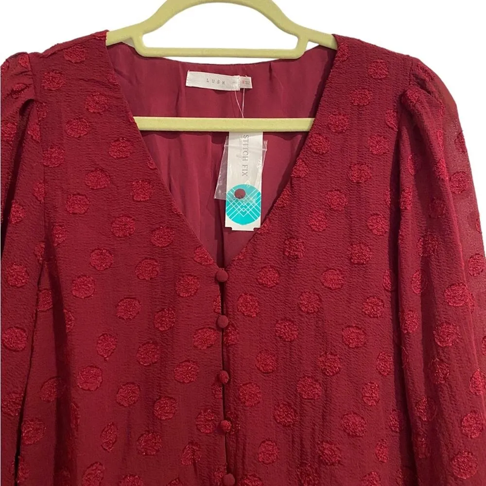 Lush Burgundy Posey Tie Front Crop Blouse Sz M NWT - Image 3