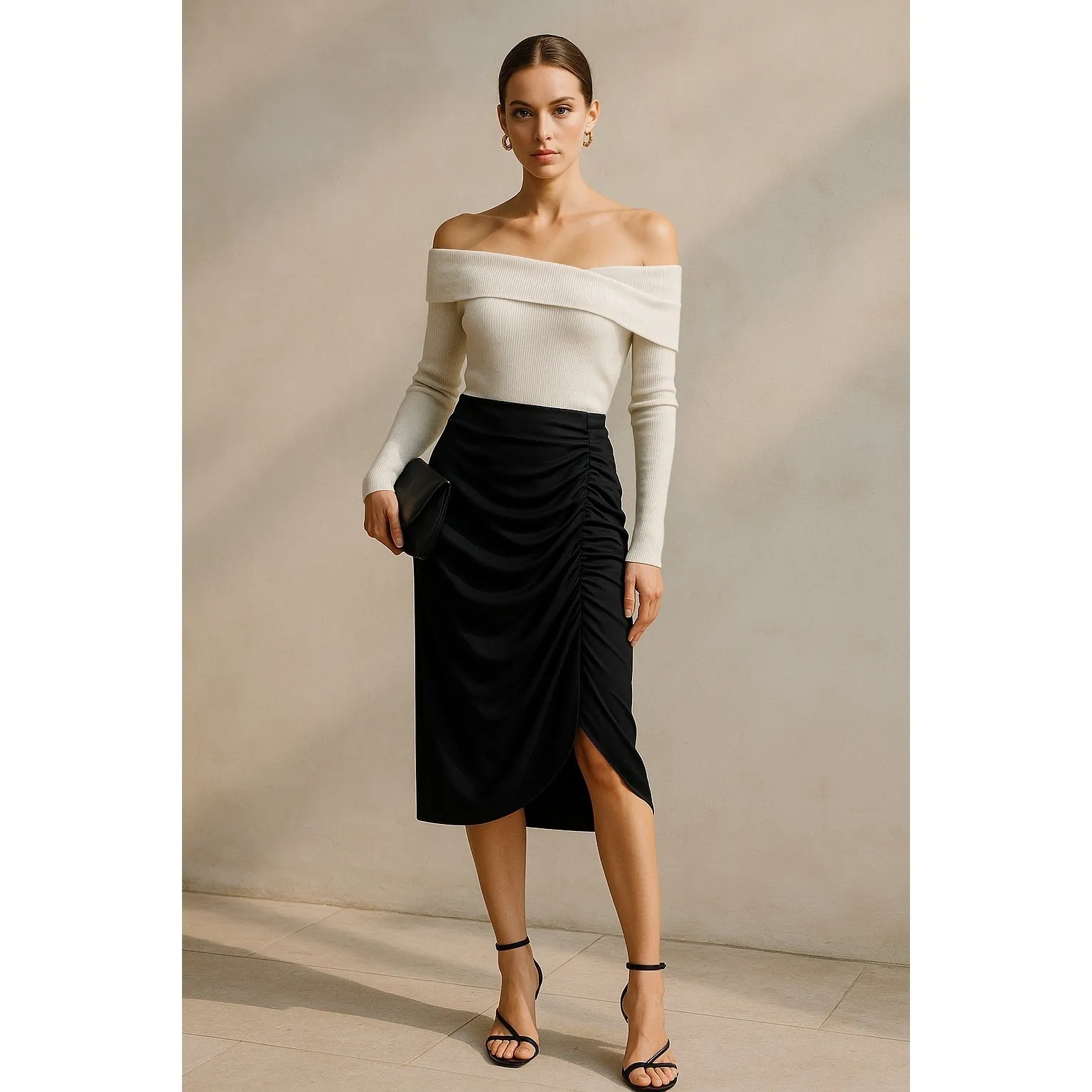 NWT Anthropologie CP7374 0006 black ruched asymmetrical skirt XL minimal chic - Image 2
