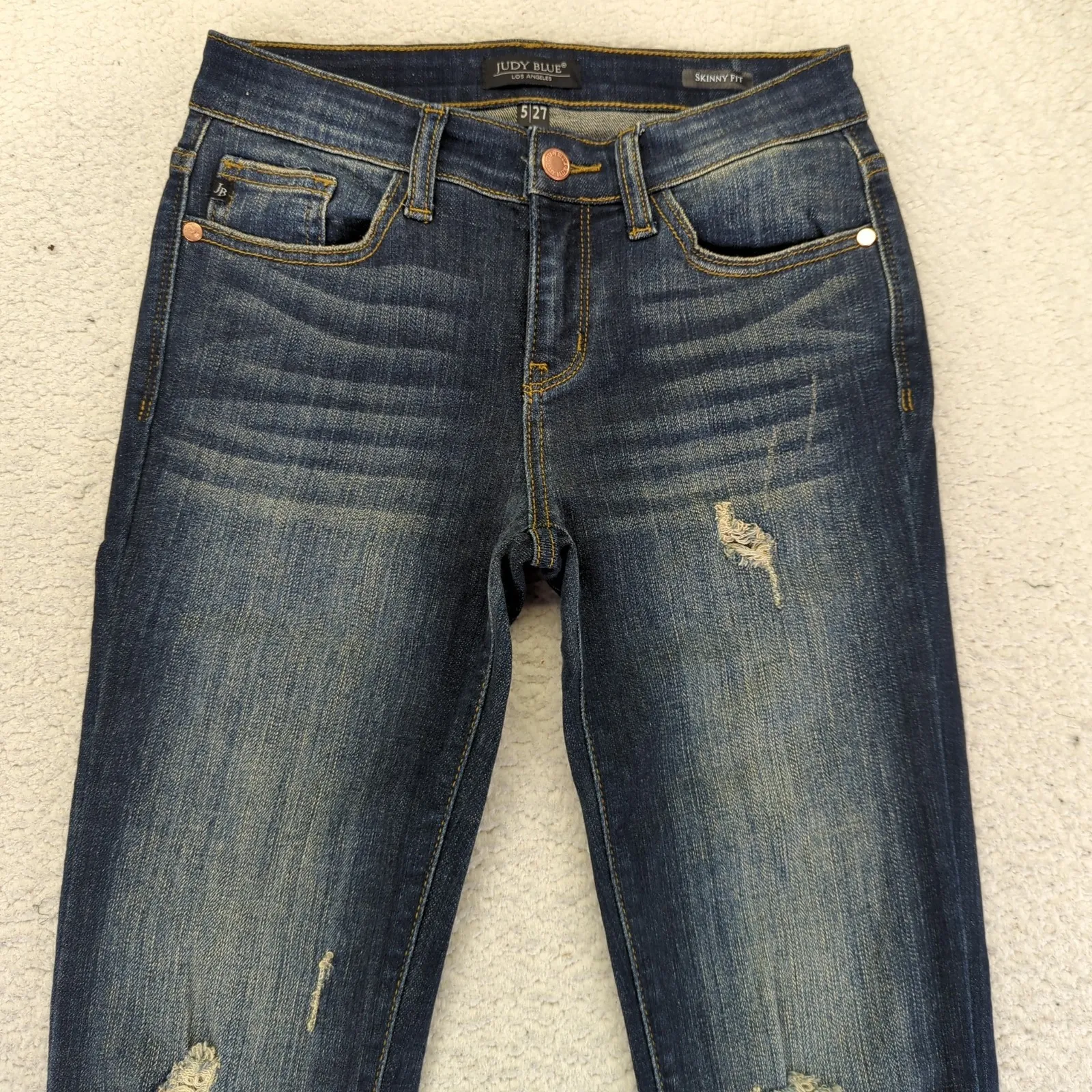 JUDY BLUE Skinny Fit Jeans Distressed Ripped Blue Denim Womens Size 5 27 - Image 3