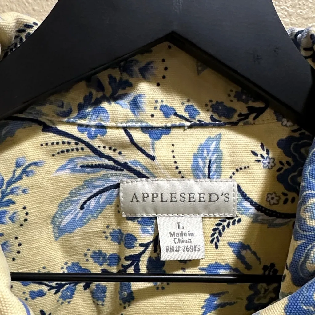 Vintage Appleseeds Size Large Yellow/Blue Floral Button Up Jacket Blue - Image 2