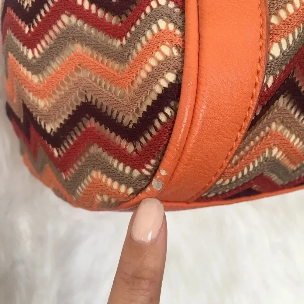 STREET LEVEL Orange Chevron Crochet‎ Stripe Tote Bag - Image 4