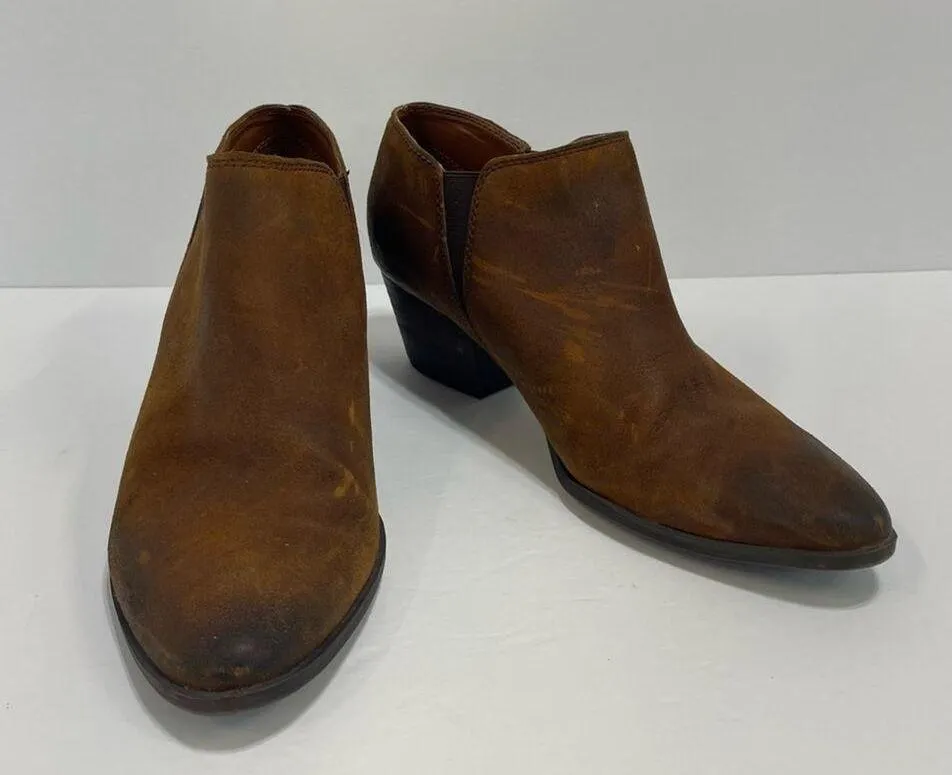 FRANCO SARTO Gemina Brown Distressed Leather Stacked Heel Ankle Booties size 8.5 - Image 3