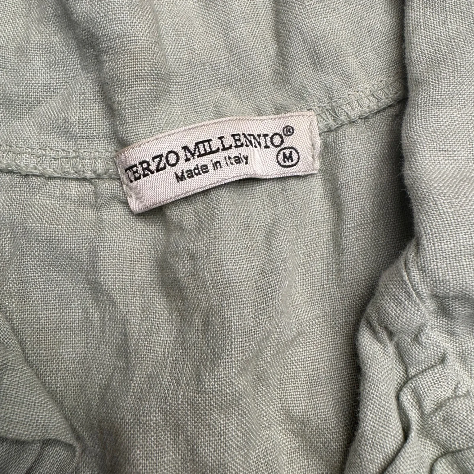 TERZO MILLENNIO Women's M Green Linen Shirt Dress Made in Italy Sleeveless Size M - Image 3