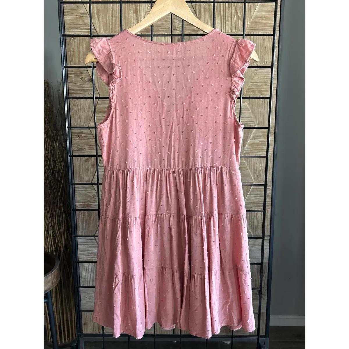 Blu Pepper Womens Dress Size Small Pink Swiss Dot Baby Doll Button Up - Image 3