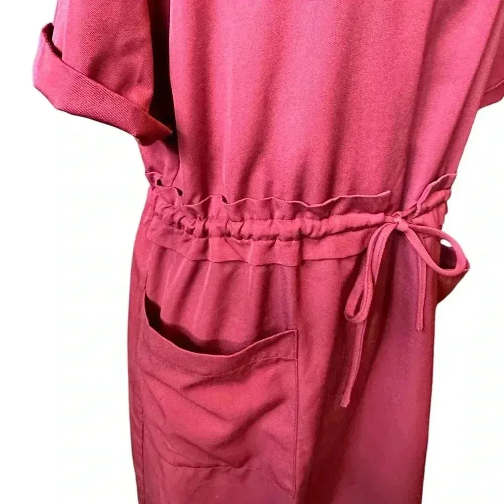 VICI CASUAL CINCH WAIST FRONT POCKETS MAROON WEEKEND SHIRT DRESS - SIZE L - Image 3