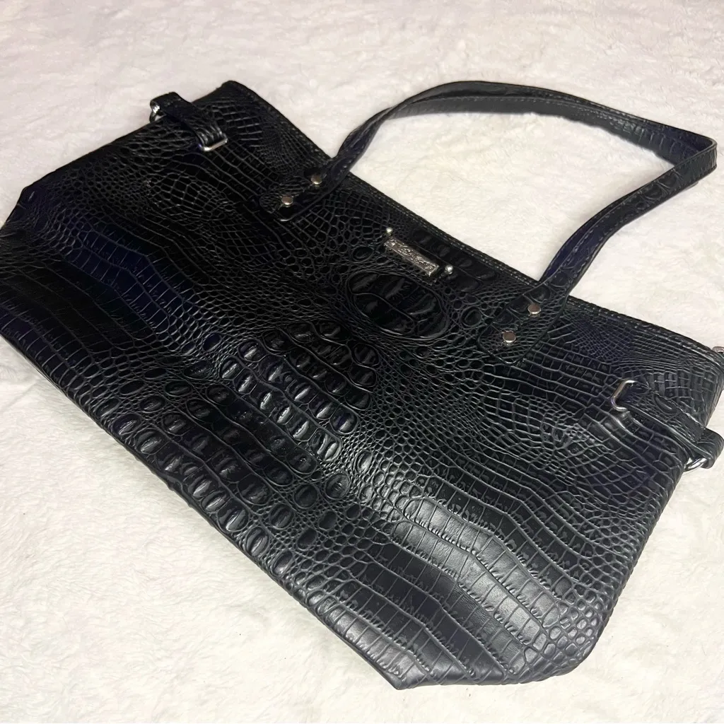 Marc Fisher Black Faux Leather Crocodile Embossed Day by Day Tote Bag - Image 5