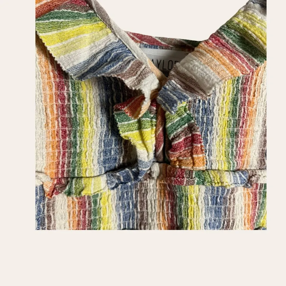 Saylor Alma Rainbow Striped Ruffled V-Neck Sleeveless Mini Dress Size L - Image 8