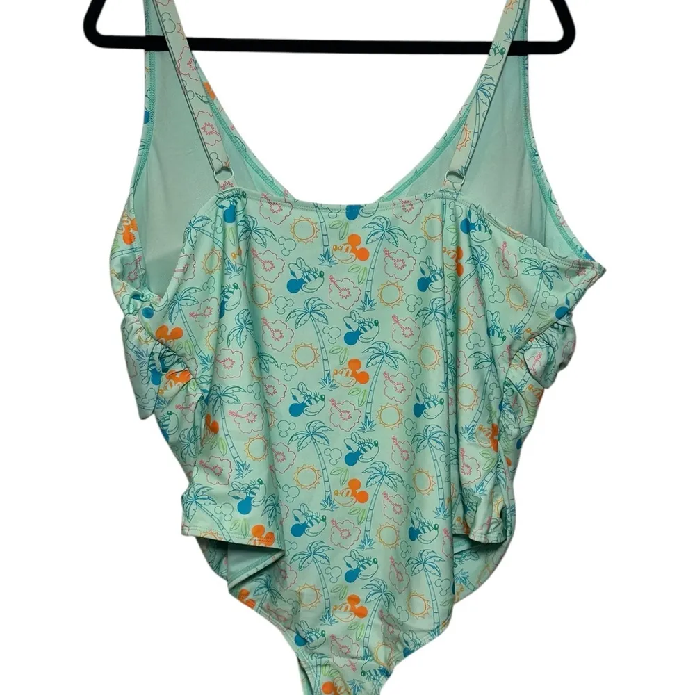 Disney World Minnie Mickey Mouse Tropical Print  Green Retro One Piece‎ Size 2XL - Image 2