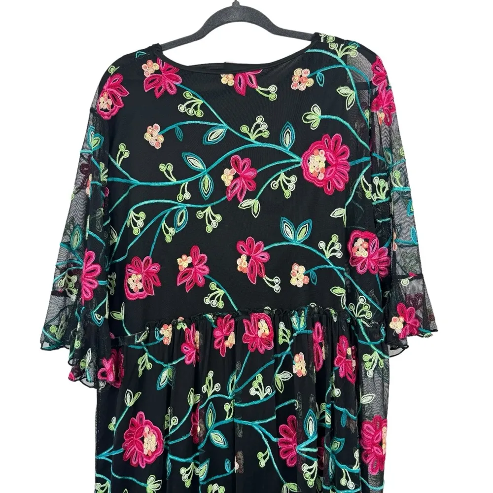 ROSIE & CLAIRE Plus Size 3X Embroidered Mesh Layered‎ Floral Maxi Dress Mariachi Black - Image 12
