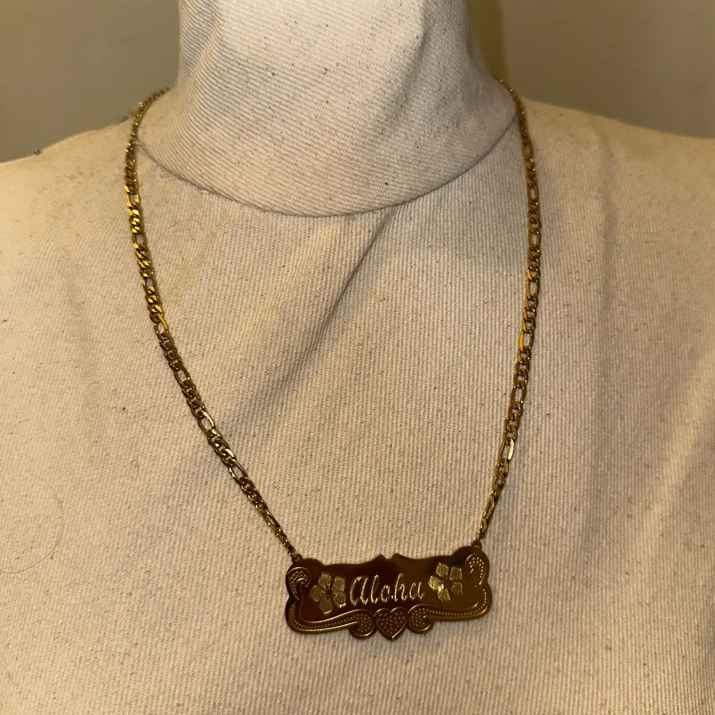 Aloha Engraved Gold Chain Necklace - Image 2
