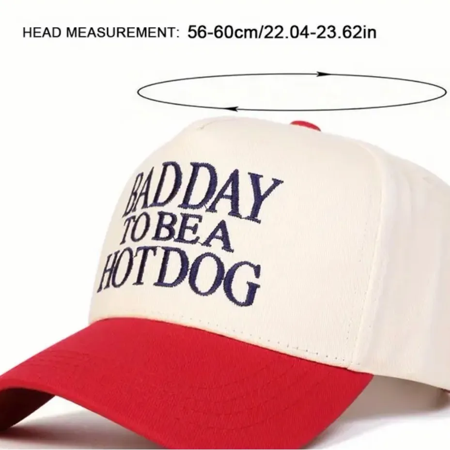 “Bad Day To Be A Hot Dog” Hat – Red & Cream Funny Embroidered NWT - Image 2