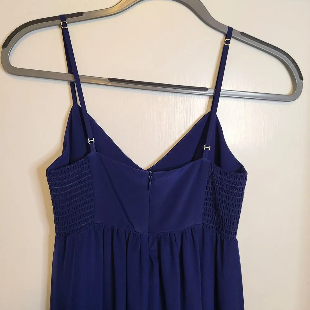 Amanda Uprichard Maxi Dress XS Navy Blue 100% Silk Spaghetti Strap Made USA - Image 5