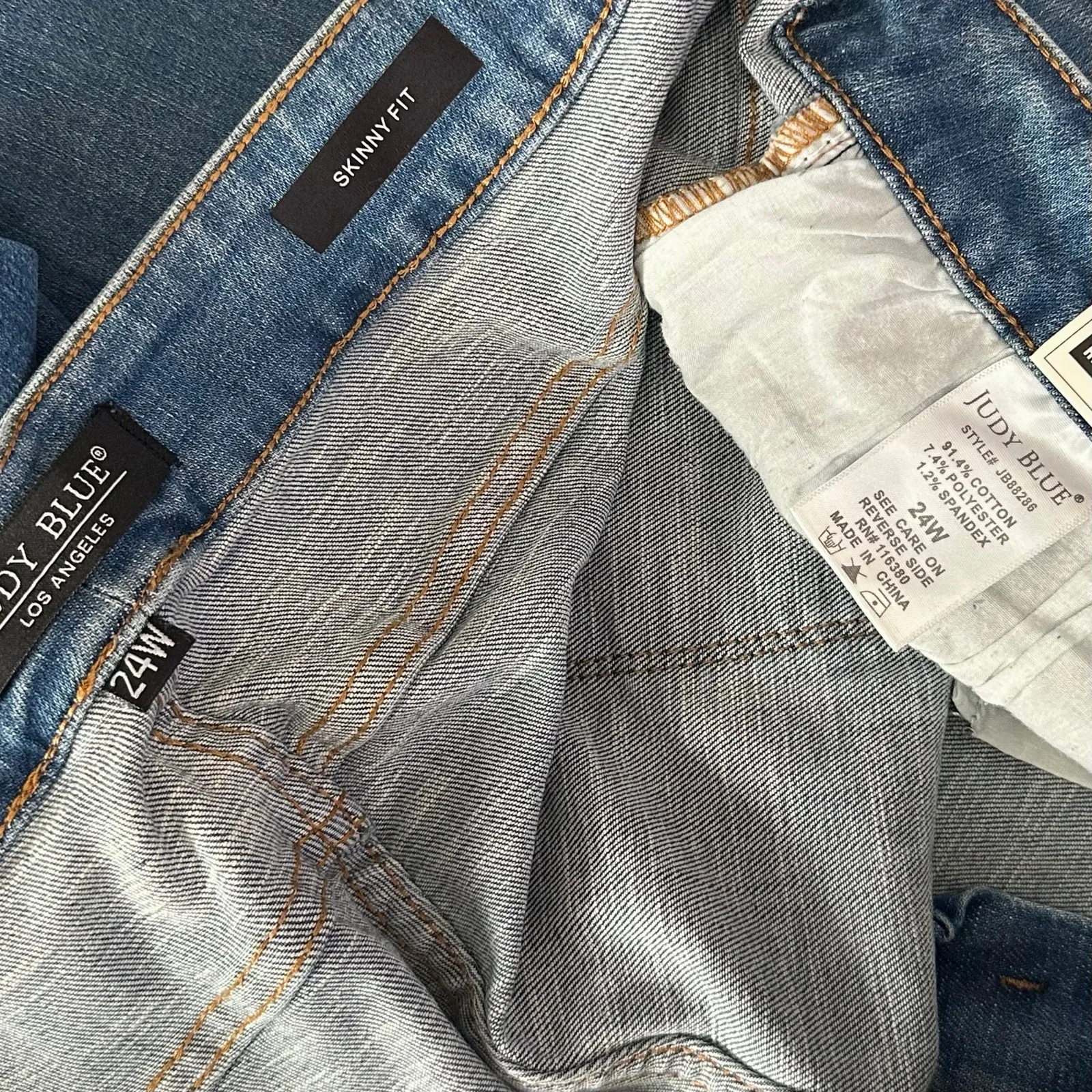 Judy Blue NEW Distressed Skinny Jean 24W High Rise Rainbow Embroidered JB88286 - Image 7