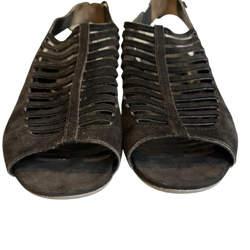 Paul Green Trisha Suede Peep-Toe Slingback Heel Sandals Black - Image 11