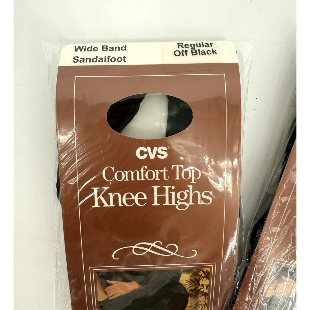 2 Pack CVS Vintage Comfort Top Knee Highs Regular Off Black Wide Band 888735 NOS - Image 2