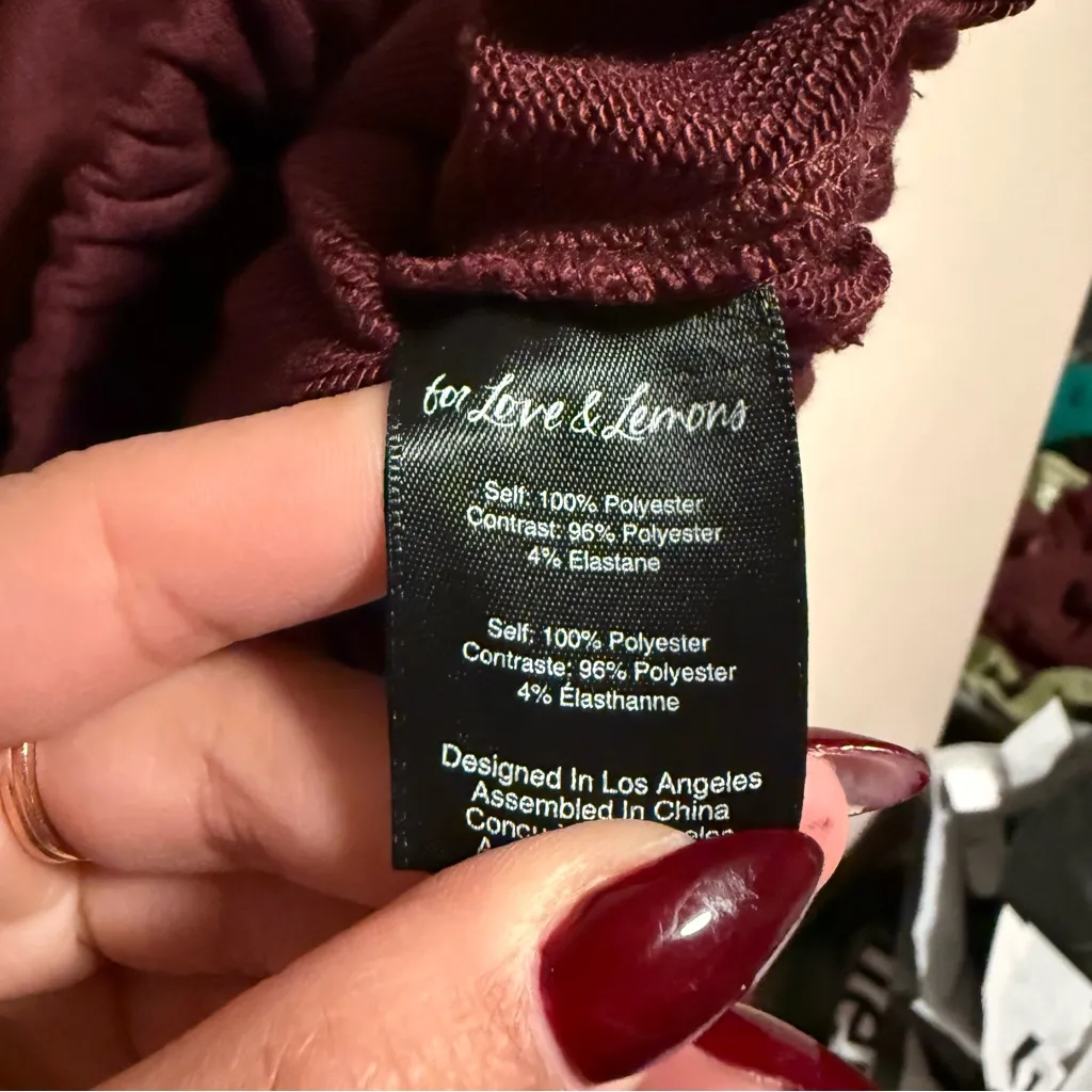 For Love & Lemons Ellie Sweatshirt Burgundy Cropped Ballon Sleeve- Size Small - Image 12