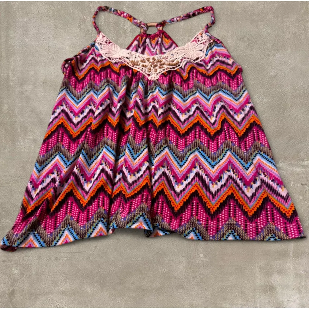 No Boundaries Zigzag Beaded Halter Tank Boho Y2K Festival Top Juniors M - Image 3