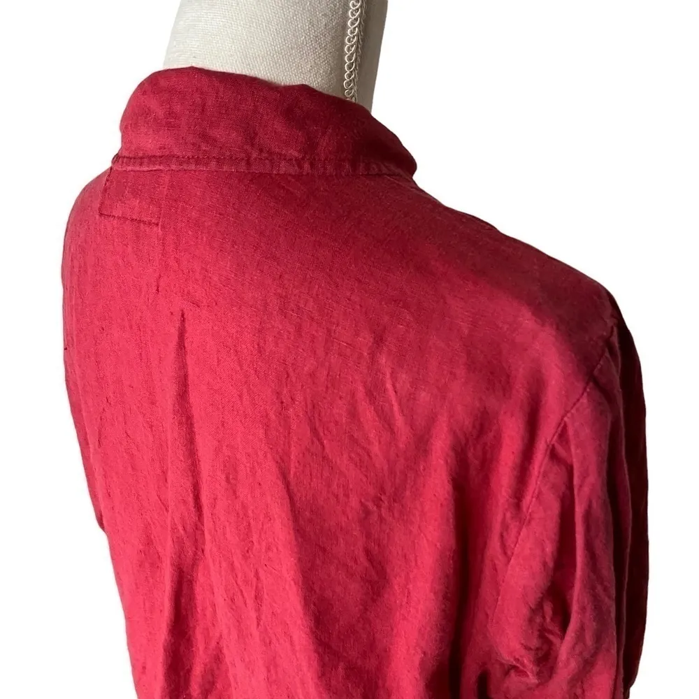 FLAX Red Button Down Linen Long Sleeve Shirt Medium - Image 5