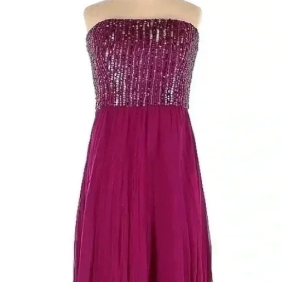 Phoebe Couture Silk Fuchsia Pleated High Low Formal Sequin Gown Dress Size 2 - Image 4
