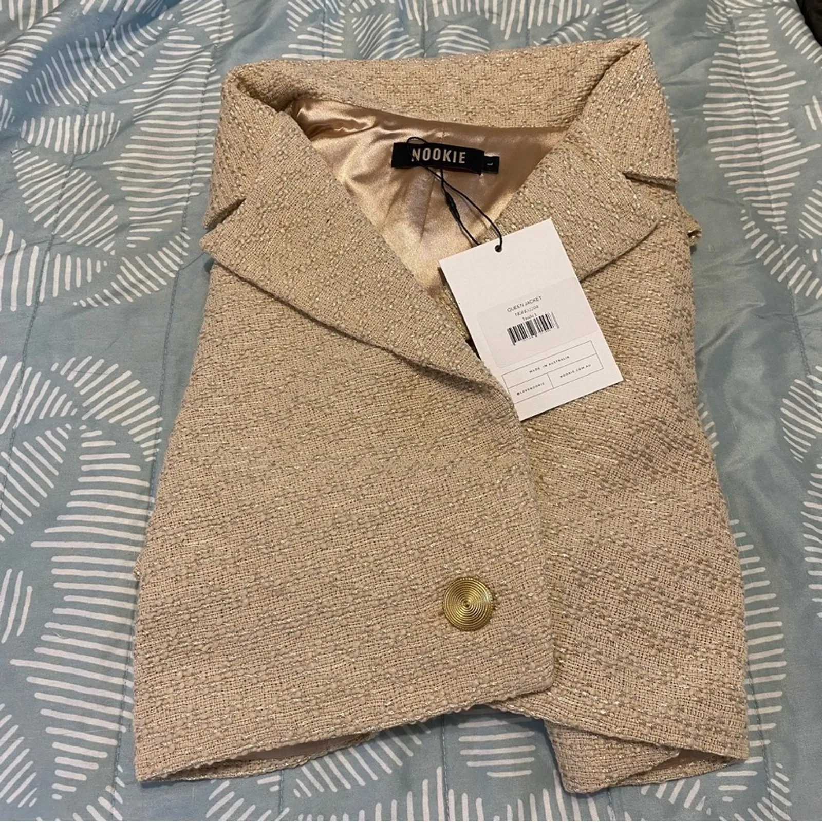 NOOKIE Queen Cropped Tweed Jacket in Nude Size Large NWT - Image 4