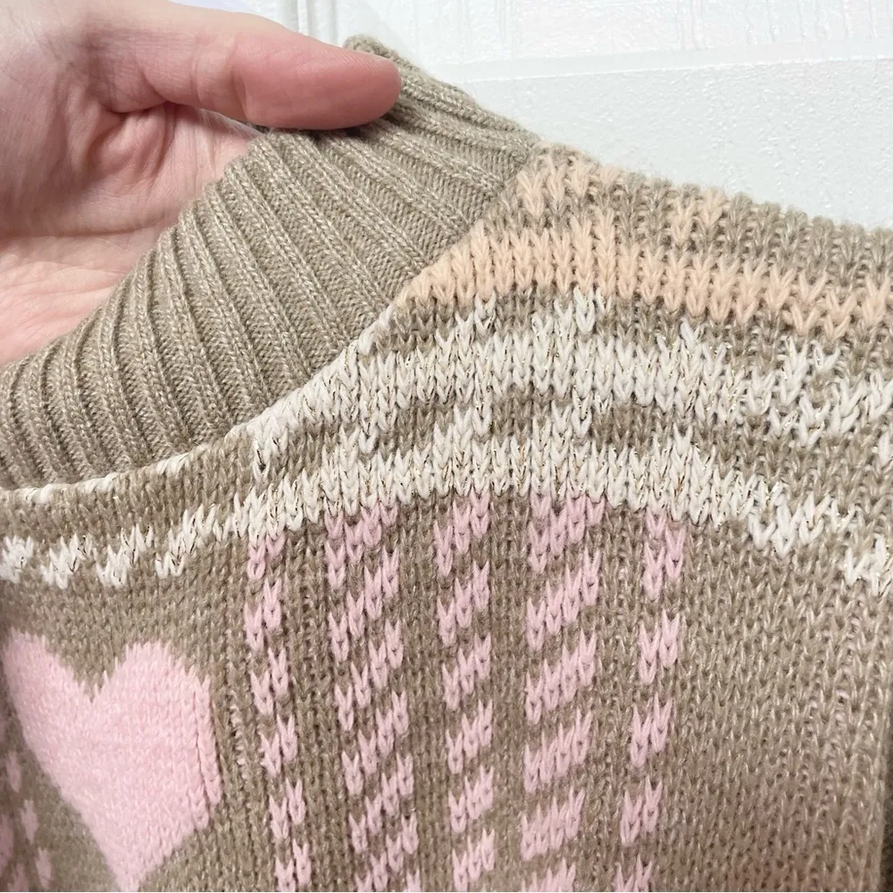 Hot Cashews Vintage Made in USA gold glitter heart sweater 100% acrylic MEDIUM - Image 5