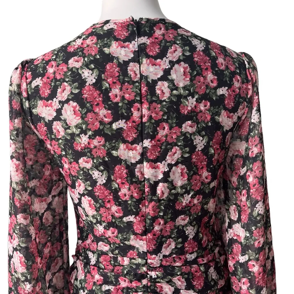 VICI X Fate Black Pink Floral Long Sleeve Ruched Mini Dress, Sz M - Image 9