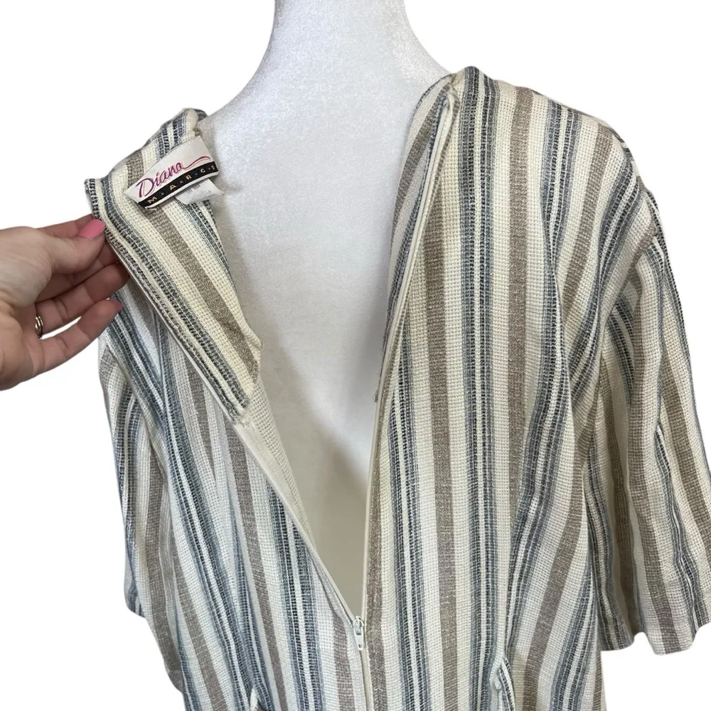 VTG 80s Diana Marco Flax Linen Midi Dress Kaftan Boho Lagenlook Plus Sz 16W USA Blue - Image 8