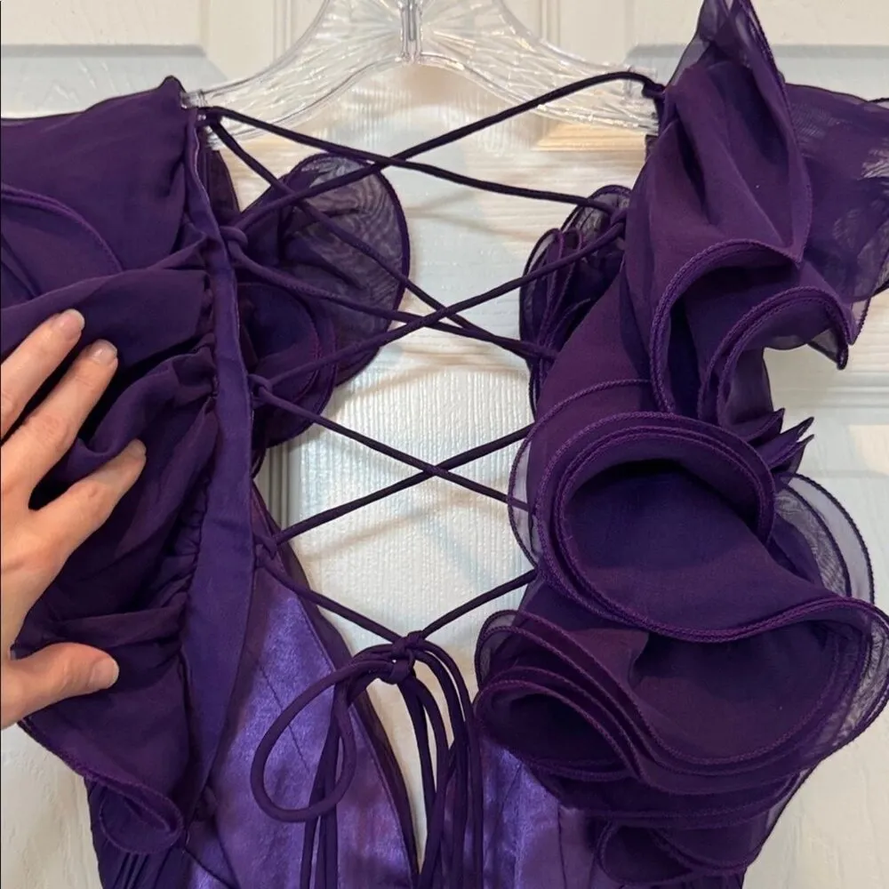 Mac Duggal 67911 Purple Ruffle Tiered Cut-Out Chiffon Gown Size 4 NWT - Image 10