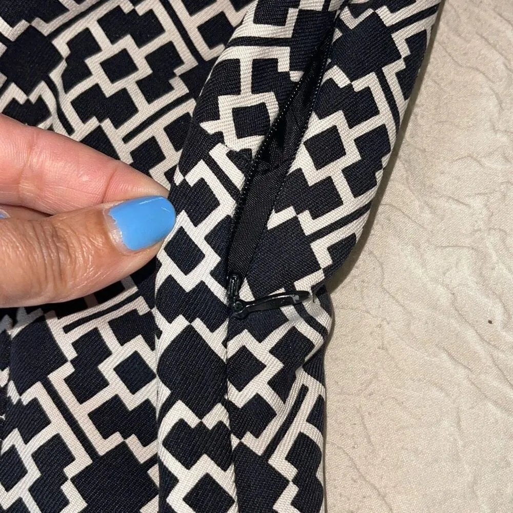 J. McLaughlin Womens Geo Collared Silk Wool Blend Midi Dress Black White Size 10 - Image 8