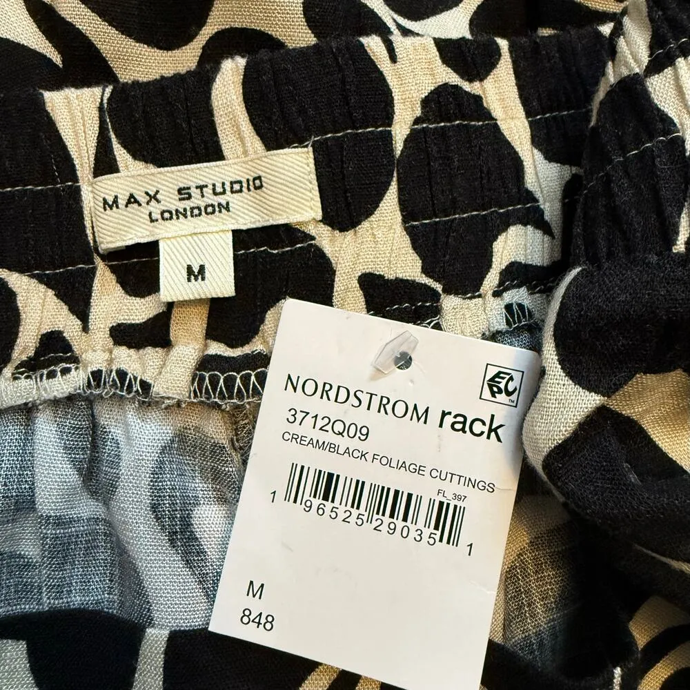 Max Studio Womens Medium Black Cream Foliage Cuttings Pull on Wide Leg Pants - Image 7