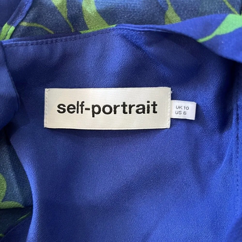 NWOT Self Portrait Blue Crescent Chiffon Midi Dress Cut Out Back Ruffle Size 6 - Image 12