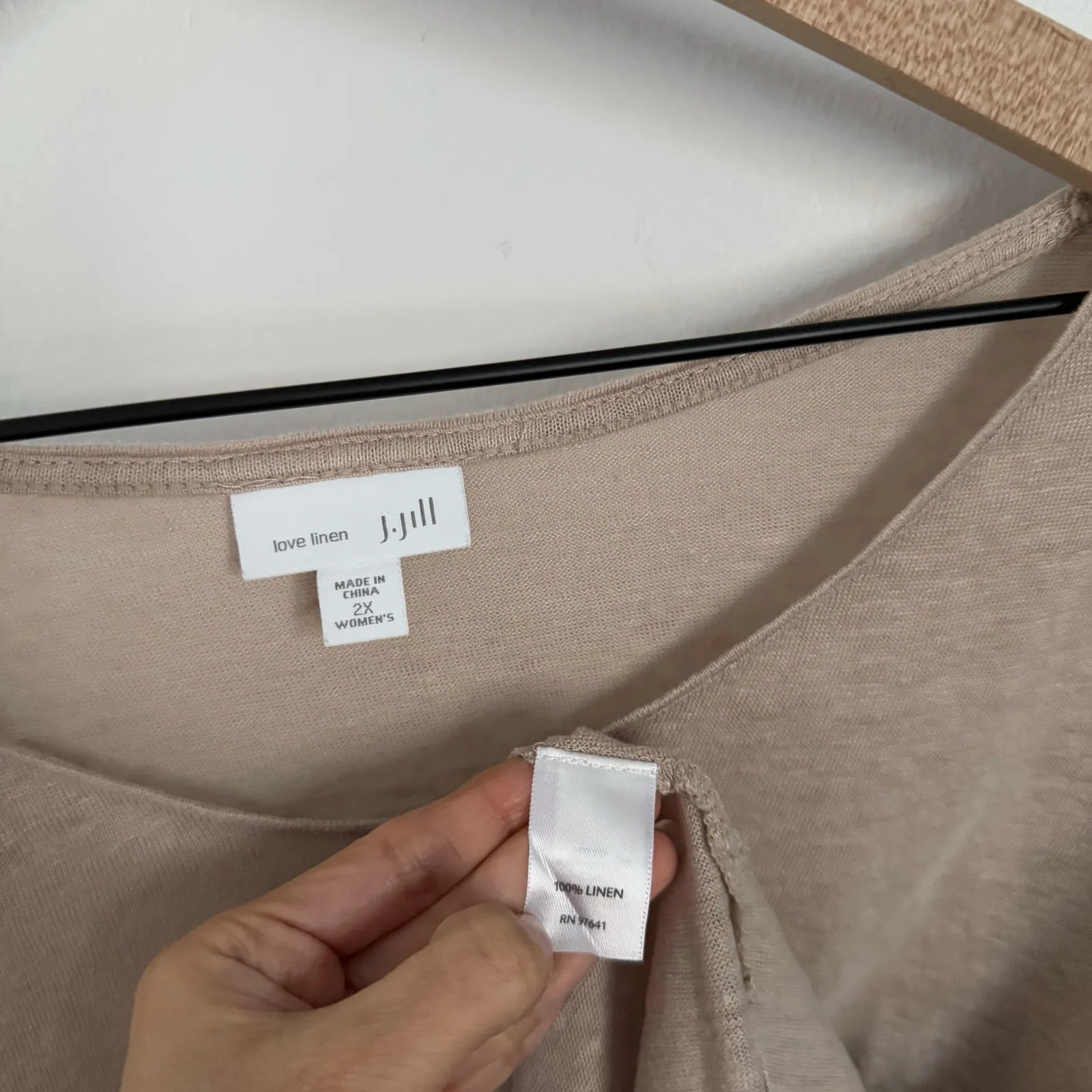 J.Jill 2X Love Linen V Neck Short Sleeve Tee Tan Beige Relax Coastal Resort - Image 3