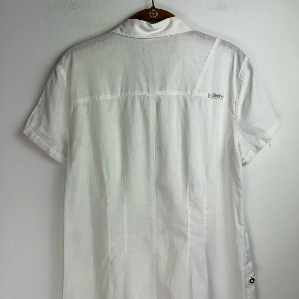 Lole Linen Cotton Blend Shirt Dress Sz 8 White Button Snap Boho Lagenlook - Image 14