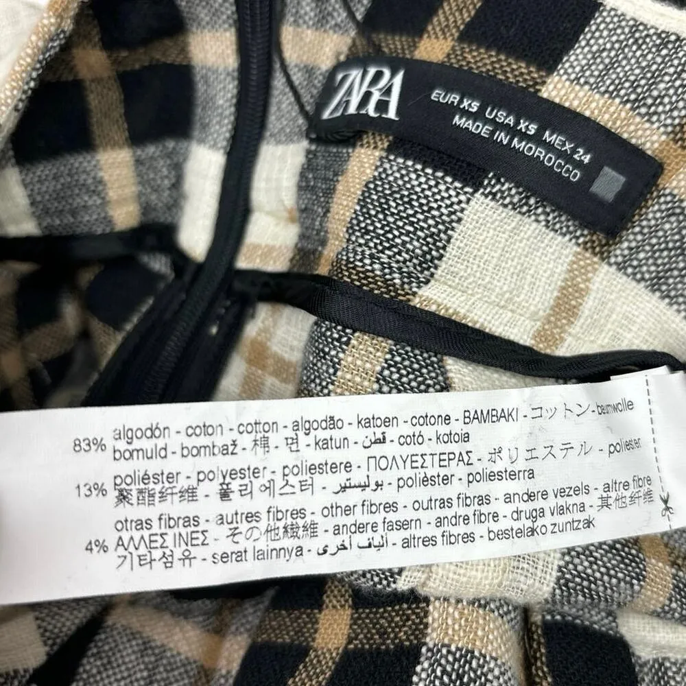 NEW Zara Black White Plaid Paperbag Tie Belt Preppy Checkered Wrap Mini Skirt XS - Image 7