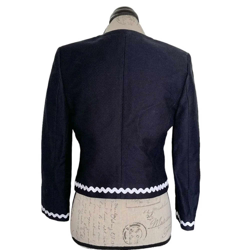 Hobbs London Womens Blazer Jacket Sz  6 Melonie Textured White Trim Cropped - Image 2
