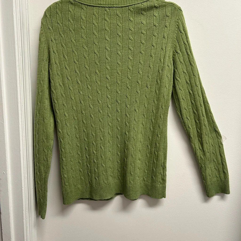 Ann Taylor LOFT Celery Green V-Neck Cable Knit Sweater - Image 4