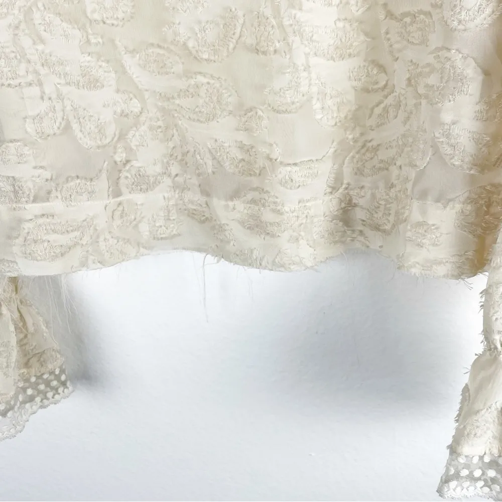 MOON RIVER Cream Crop Raised Polka Dots Lace Trim Sheer Long Sleeves Top Small - Image 10